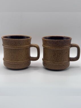 MIKASA Le Buffet Stoneware Mugs, Vintage, Brown Speckled Design, Brown Interior